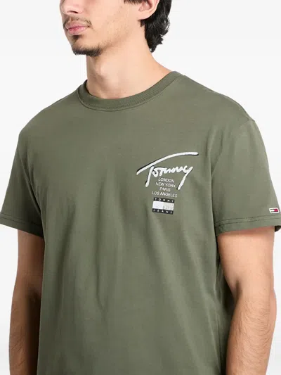 Tommy Jeans Signature-print T-shirt In Green
