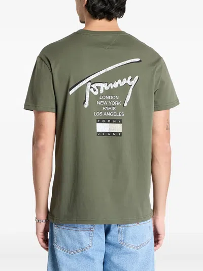 Tommy Jeans Signature-print T-shirt In Green