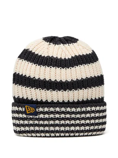 New Era Striped Knitted Beanie Hat In Black