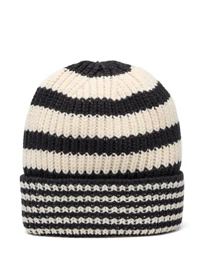 New Era Striped Knitted Beanie Hat In Black
