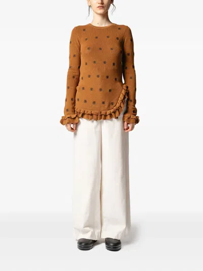 Muller Of Yoshiokubo Floral Ruffled Top In Brown