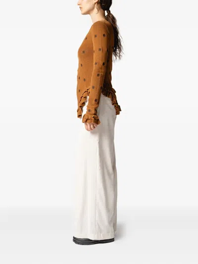 Muller Of Yoshiokubo Floral Ruffled Top In Brown