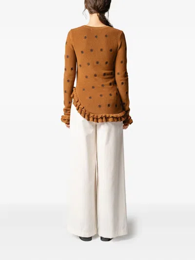 Muller Of Yoshiokubo Floral Ruffled Top In Brown