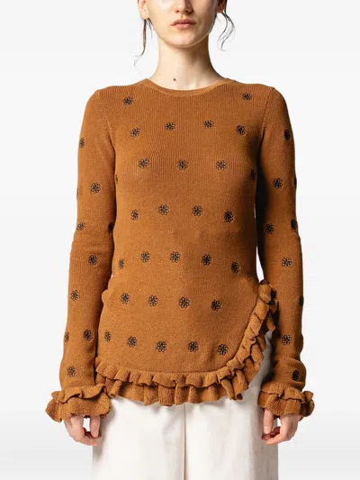 Muller Of Yoshiokubo Floral Ruffled Top In Brown