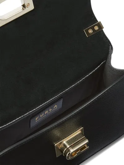 Furla Structured Black Shoulder Bag With Gold-tone Clasp In Black