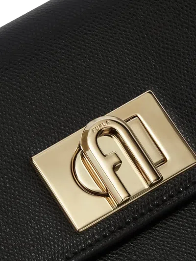 Furla Structured Black Shoulder Bag With Gold-tone Clasp In Black