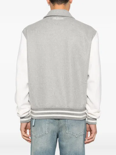 Balmain Gray Bicolor Wool Varsity Bomber Jacket In Gray