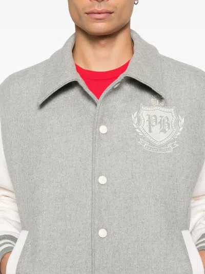 Balmain Gray Bicolor Wool Varsity Bomber Jacket In Gray