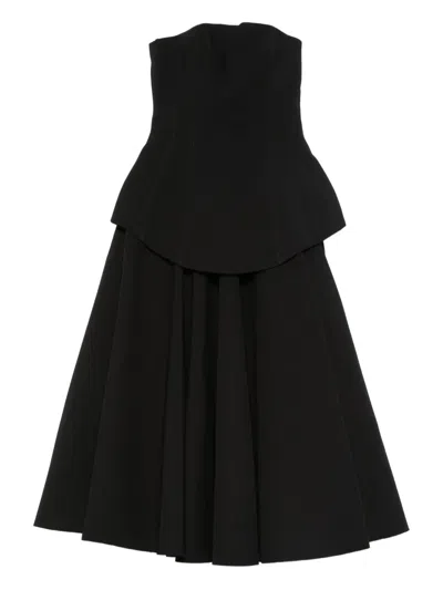 Solace London Ada Strapless Midi Dress In Black