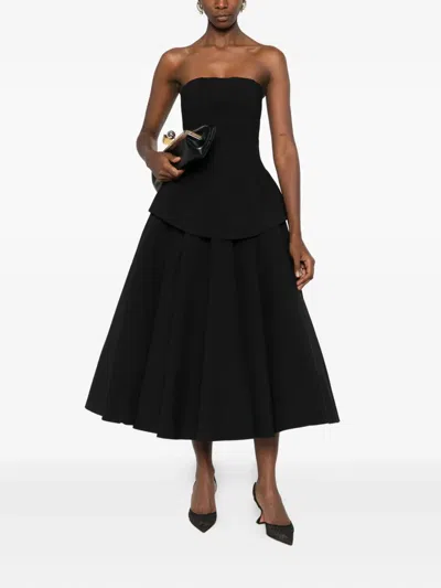 Solace London Ada Strapless Midi Dress In Black
