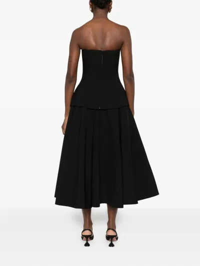 Solace London Ada Strapless Midi Dress In Black