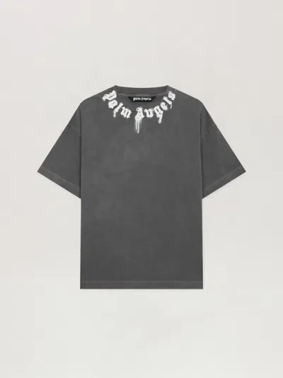 Palm Angels Neck Logo Regular T-shirt In Gray