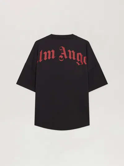 Palm Angels Curved Logo Over T-shirt In Black