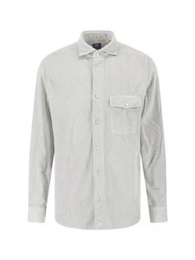 Finamore 1925 Minimalist Grey Shirt With Button-down Front And Long Sleeves In Gray