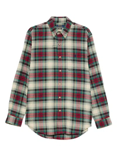 Polo Ralph Lauren Classic Plaid Button-up Shirt With Curved Hem In Multi