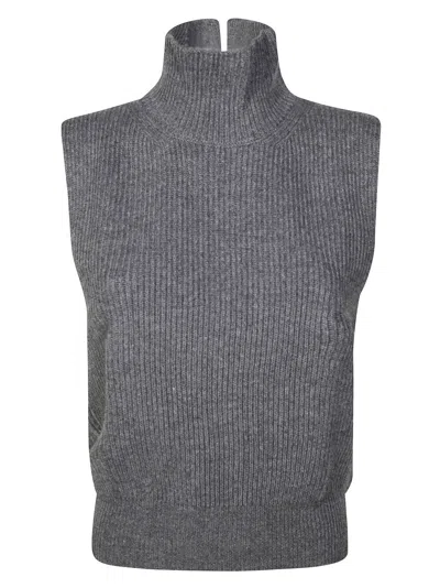 Dondup Fitted Sleeveless Knit Top With High Mock Neck In Gray