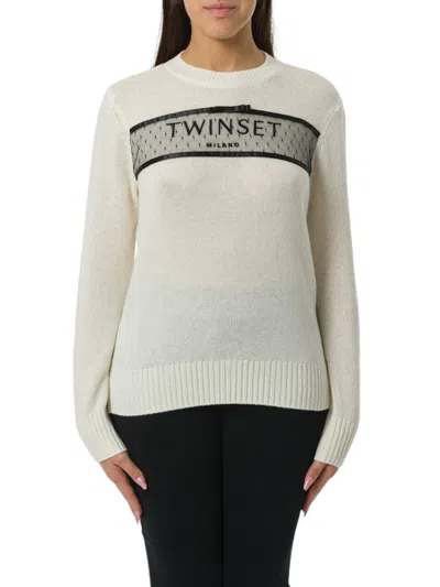 Twinset Beige Wool And Cashmere Blend Sweater In White