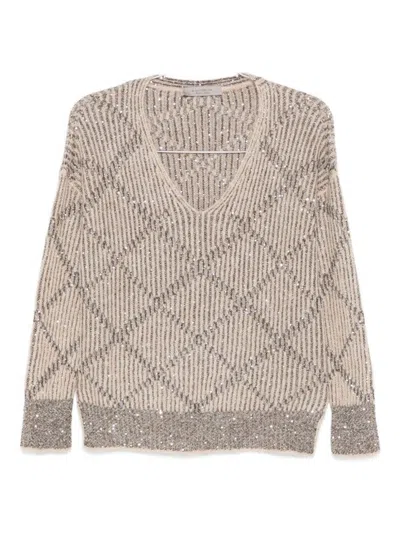 D Exterior Relaxed Fit Beige Knit Sweater With Round Neckline In Brown