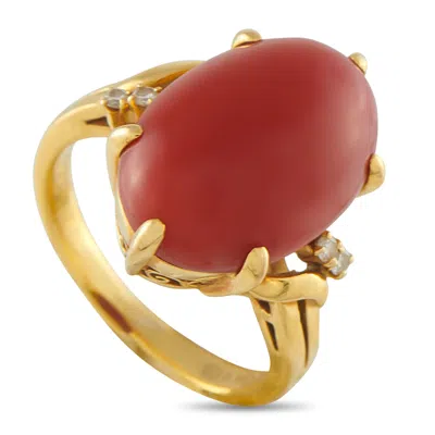 Mikimoto 18k Yellow Gold Diamond And Coral Ring Mk17-102025 In Gold