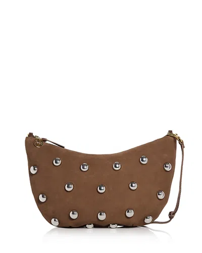 Clare V Lune Studded Suede Shoulder Bag In Brown