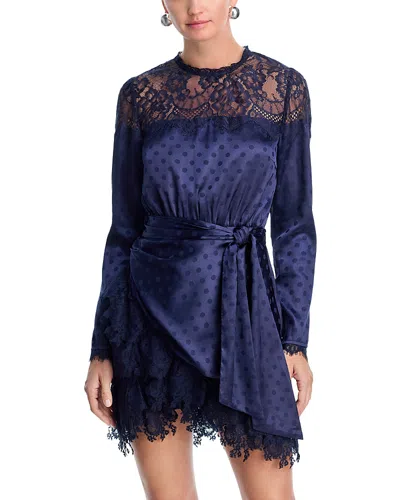 Aqua Lace Trim Long Sleeve Mini Dress - Exclusive In Blue