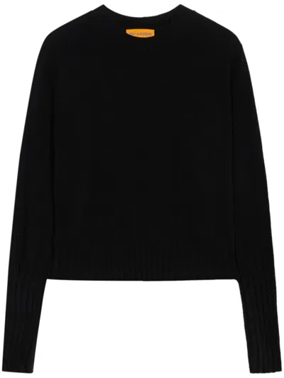 Guest In Residence Cropped Black Crew Sweater In Black