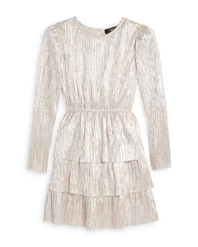 Aqua Girls' Metallic Plisse Long Sleeved Dress - Big Kid - Exclusive In Metallic