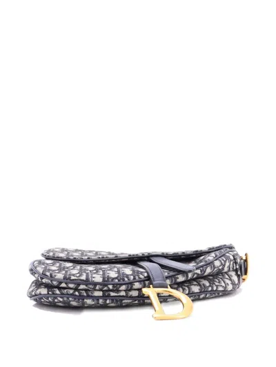 Pre-owned Dior Saddle Handbag With Strap Oblique Canvas Medium Shoulder Bag In Blue