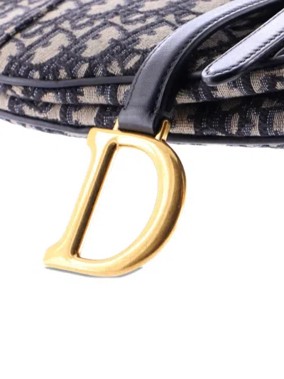 Pre-owned Dior Saddle Handbag With Strap Oblique Canvas Medium Shoulder Bag In Blue