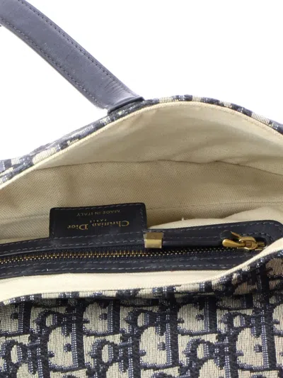 Pre-owned Dior Saddle Handbag With Strap Oblique Canvas Medium Shoulder Bag In Blue