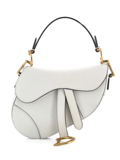 Pre-owned Dior Saddle Handbag Leather Mini Shoulder Bag In White