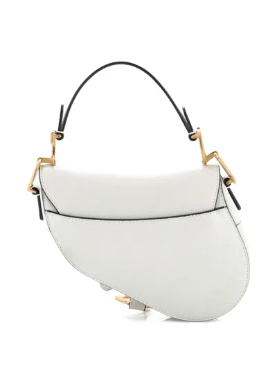 Pre-owned Dior Saddle Handbag Leather Mini Shoulder Bag In White