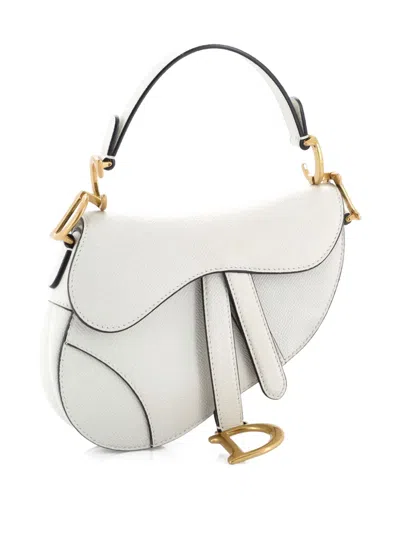 Pre-owned Dior Saddle Handbag Leather Mini Shoulder Bag In White