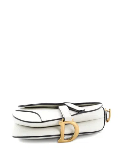 Pre-owned Dior Saddle Handbag Leather Mini Shoulder Bag In White