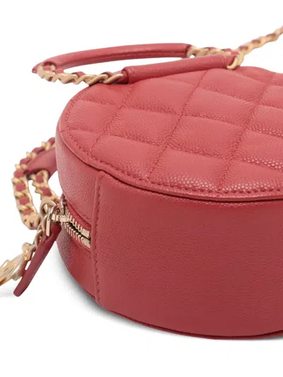 Pre-owned Chanel 2019 Quilted Caviar Round Woven Chain Top Handle Bag Satchel In Red