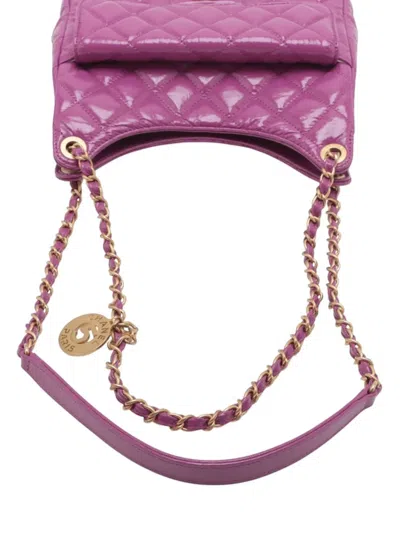 Pre-owned Chanel 2021-2025 Medium Shiny Crumpled Calfskin Wavy Cc Hobo Bag In Purple