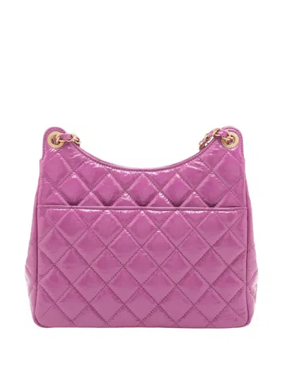 Pre-owned Chanel 2021-2025 Medium Shiny Crumpled Calfskin Wavy Cc Hobo Bag In Purple