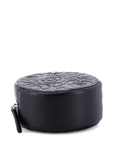 Pre-owned Chanel Round Clutch With Chain Camellia Goatskin Mini Crossbody Bag In Black