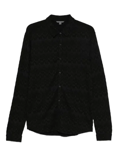 John Varvatos Redmond Herringbone Jacquard Knit Button-up Shirt In Black
