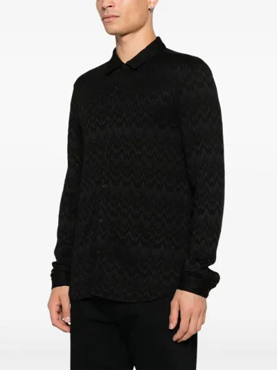 John Varvatos Redmond Herringbone Jacquard Knit Button-up Shirt In Black