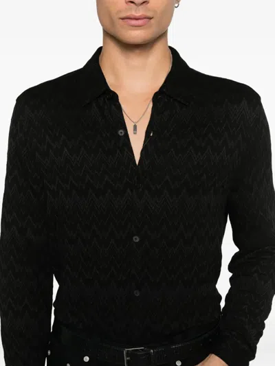 John Varvatos Redmond Herringbone Jacquard Knit Button-up Shirt In Black
