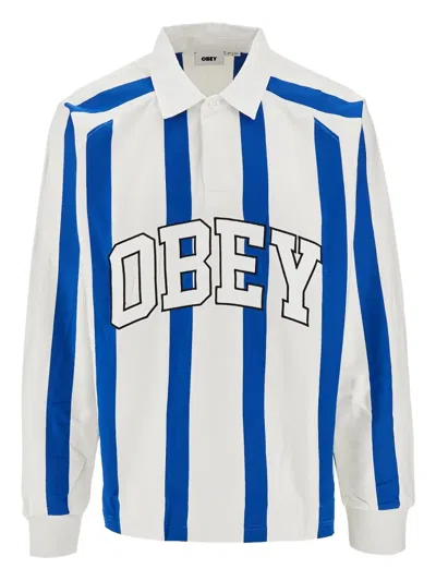 Obey Striped Logo-detail Polo Shirt In Blue