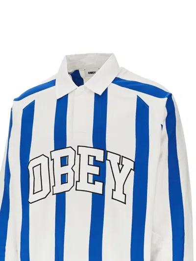 Obey Striped Logo-detail Polo Shirt In Blue