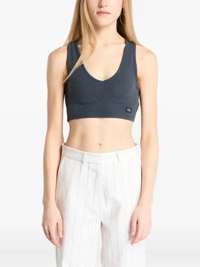 Calvin Klein Jeans Est.1978 Washed Woven Cropped Top In Gray