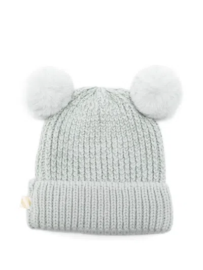 Billieblush Pompom Embroidered Beanie Hat In Gray