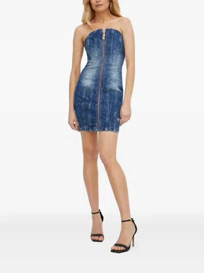 Versace Jeans Couture Strapless Mini Dress In Blue