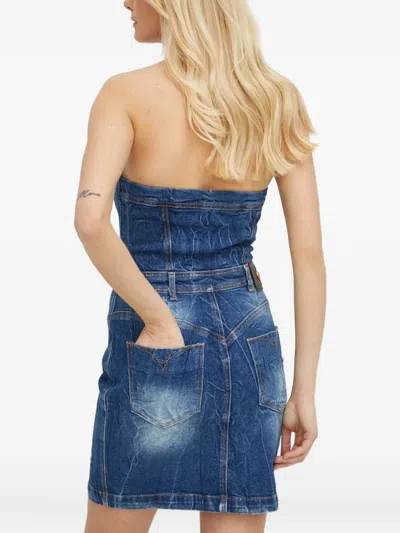 Versace Jeans Couture Strapless Mini Dress In Blue