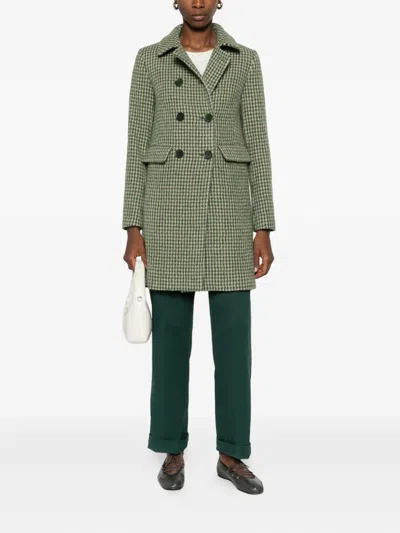 Aspesi Double-breasted Check Coat In Green