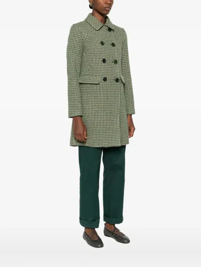 Aspesi Double-breasted Check Coat In Green