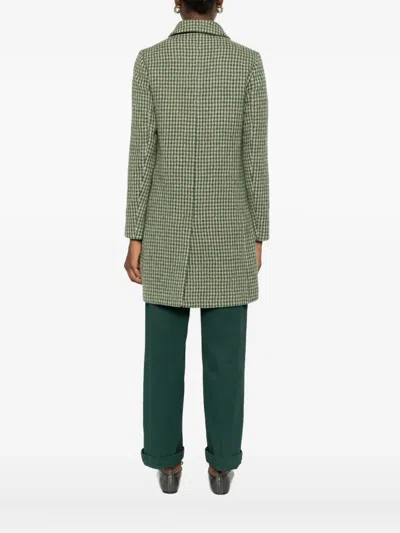 Aspesi Double-breasted Check Coat In Green